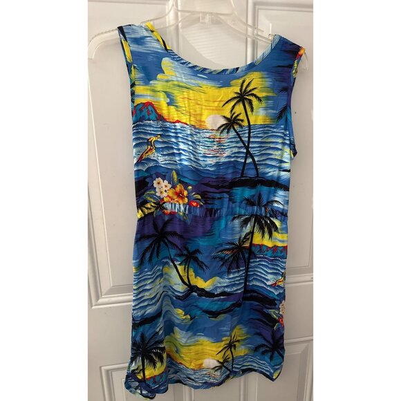 Palmwave Hawaii Womens Tropical Print Sundress S 100% Rayon V-Neck Blue & Yellow - Picture 5 of 5